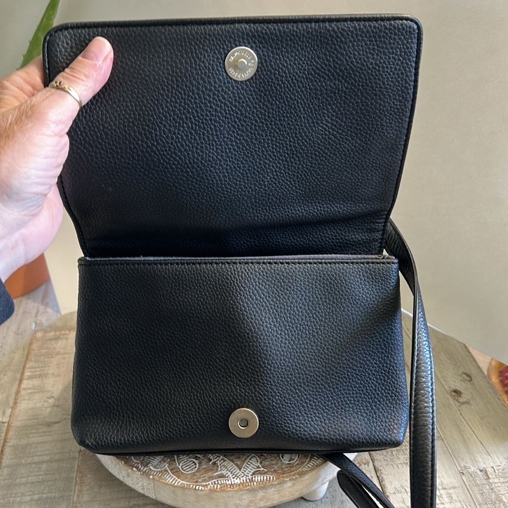 PERLINA CLAIR GENUINE PEBBLED SOFT BLACK LEATHER CROSSBODY BAG PURSE - Picture 6 of 15